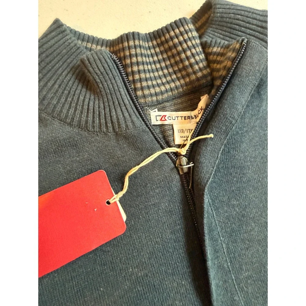 Cutter & Buck Mens 1XB Navy Heather Quarter Zip Sweater Elbow Patch new nwt golf